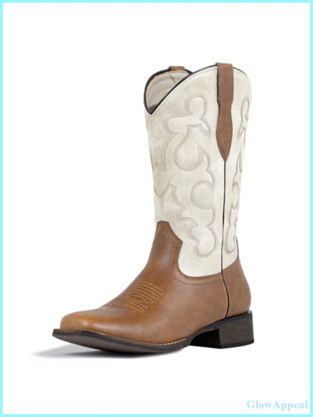 Women's Square Toe Western Cowboy Boots Faux Leather Mid Calf Country Concert